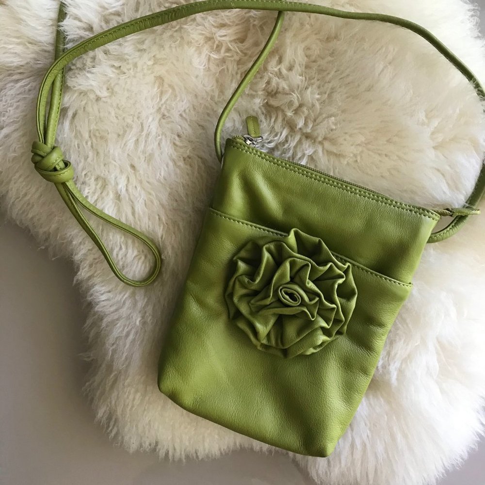 Green Leather Flower Purse